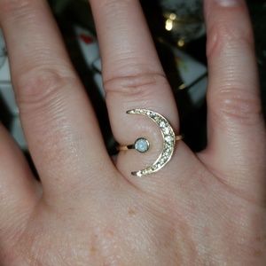 Goldtone crystal crescent moon ring
